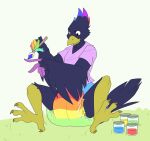  anthro avian bird corvid cuddlehooves diaper gambit_(the_corvid) hi_res lgbt_pride male oscine paint painting passerine pride_colors rainbow_flag rainbow_pride_flag rainbow_symbol solo 