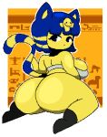  animal_crossing ankha_(animal_crossing) anthro big_butt blue_hair bottomless breasts butt clothed clothing domestic_cat felid feline felis female hair hi_res mammal nintendo solo thick_thighs video_games windreg1 