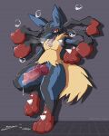  4:5 absurd_res anatomically_correct anatomically_correct_genitalia bodily_fluids breath canid canine fangs feral genitals hi_res leaning_on_wall looking_at_viewer lucario male mammal mega_evolution mega_lucario nintendo panting penis pok&eacute;mon pok&eacute;mon_(species) saliva solo solo_focus sweat vein veiny_penis video_games vogold 