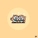  animal_focus black_eyes closed_eyes closed_mouth commentary happy highres james_turner no_humans one_eye_closed pokemon pokemon_(creature) rowlet signature solid_oval_eyes sparkle standing yellow_background 