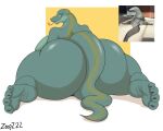  anthro big_butt butt female flexible hi_res huge_butt komodo_dragon lizard looking_at_viewer looking_back looking_back_at_viewer monitor_lizard reptile scalie solo splits spread_legs spreading thick_thighs tongue tongue_out zp92 