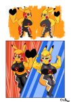  abs anthro biceps big_breasts breasts clothing cosplay_pikachu_(character) cosplay_pikachu_(costume) duo female female/female flexing hi_res huge_breasts kanna_(joaoppereiraus) nintendo ori-doggo pikachu pikachu_libre pok&eacute;mon pok&eacute;mon_(species) thick_thighs video_games volta_(ori-doggo) 