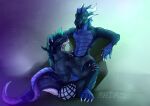  anthro ball_bulge biped black_body black_scales black_tail boxer_briefs boxers_(clothing) boxers_only bulge chair claws clothed clothing demon digital_media_(artwork) dominant dragon duo entwined_tails feet frill_(disambiguation) fur furniture genital_outline hair head_pat head_rub hi_res horn lounging male male/male markings multicolored_body multicolored_fur multicolored_tail open_mouth paws penis_outline petting plates red_eyes reiko_reyshidera reptile scales scalie shadowcloud shiaz simple_background sitting smile sofa striped_markings stripes submissive tail_coil toes tongue tongue_out topless underwear underwear_only western_dragon 