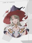  1girl blonde_hair brown_eyes cesaire_alteon clover_games hat highres long_hair looking_at_viewer lord_of_heroes official_art pale_skin sketch solo witch witch_hat 