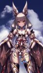  1girl absurdres animal_ears breasts chest_jewel cleavage detached_sleeves facial_mark hakusai_(hksicabb) highleg highleg_leotard highres leotard long_hair low_twintails nia_(blade)_(xenoblade) nia_(xenoblade) silver_hair small_breasts solo thighhighs twintails very_long_hair xenoblade_chronicles_(series) xenoblade_chronicles_2 yellow_eyes 