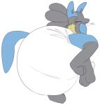  ambiguous_gender anthro big_diaper blush butt canid canine diaper hardscales hi_res hyper looking_at_viewer looking_back lucario mammal nintendo pok&eacute;mon pok&eacute;mon_(species) solo video_games 