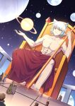  animal_ears cat_boy cat_ears copyright_request giant highres non-web_source planet throne toned toned_male topless_male white_hair 
