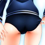  1girl adjusting_buruma adjusting_clothes ass blue_shirt buruma buruma_pull close-up gym_uniform hand_on_own_thigh highres lower_body original panties panties_under_buruma pulled_by_self shirt solo sumeragi_tomo thighs underwear white_panties 