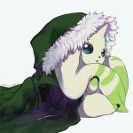  anthro baggy_clothing bandai_namco beady_eyes clothing digimon digimon_(species) fur fur_lined_clothing green_clothing hood horn jacket kira_dra_h long_ears looking_at_viewer solo terriermon topwear white_body white_fur 