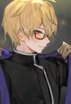  1boy blonde_hair blue_eyes blush facing_to_the_side glasses johan_talede kuzuvine long_sleeves looking_at_viewer lord_of_heroes male_focus pale_skin profile smile 