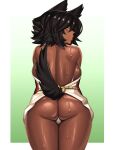  1girl absurdres animal_ears ass black_hair commission dark-skinned_female dark_skin dog_ears dog_girl dog_tail from_behind highres kevbot looking_at_viewer original shiny shiny_skin short_hair solo tail wet yellow_eyes 