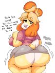  animal_crossing anthro big_breasts big_butt bottomwear breasts butt canid canine canis clothing domestic_dog female hi_res huge_butt isabelle_(animal_crossing) lewd_dorky mammal miniskirt nintendo shih_tzu skirt solo thick_thighs toy_dog video_games 