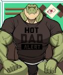  absurd_res anthro big_muscles bulge clothing darknaigart dinosaur facial_hair green_body hi_res jace_(darknaig) jockstrap looking_at_viewer male muscular muscular_anthro muscular_male reptile scalie shirt solo text text_on_clothing text_on_shirt text_on_topwear theropod topwear tyrannosaurid tyrannosaurus tyrannosaurus_rex underwear 