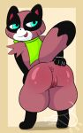  5_fingers anthro anus bedroom_eyes bent_over big_butt black_body black_fur black_nose bubble_butt butt butt_grab canid canine cape cartoon_network clothing feet female fingers fur genitals glistening glistening_body glistening_butt glistening_fur green_eyes half-closed_eyes hand_on_butt hand_on_leg hand_on_thigh hi_res looking_at_viewer looking_back mammal mao_mao:_heroes_of_pure_heart multicolored_body multicolored_fur narrowed_eyes nude pink_body pink_fur pink_tongue plump_labia presenting presenting_anus presenting_hindquarters presenting_pussy puffy_anus pussy raccoon_dog rear_view red_tongue scarf seductive shaded shadow signature simple_background smile solo standing tan_background tanuki tanya_keys thick_thighs thirstspace tongue tongue_out white_body white_fur wide_hips 