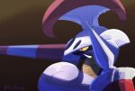  blurry commentary_request escavalier from_side highres lance no_humans plume pokemon pokemon_(creature) polearm red_pupils scratched solo tsukkon twitter_username weapon yellow_eyes 