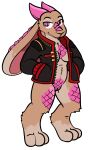  absurd_res anthro bottomless breasts clothed clothing dragon female genitals hi_res horn hybrid jacket jacket_only lagomorph leporid mammal pussy rabbit scales scalie solo topwear trout_(artist) 