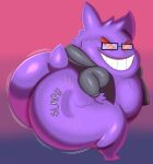  anthro big_butt bubble_butt butt butt_slap clothing eyewear fur gengar glasses grin hi_res hoodie huge_butt male megacoolbear_(artist) nintendo overweight overweight_anthro overweight_male pok&eacute;mon pok&eacute;mon_(species) purple_body purple_fur slap smile solo teeth topwear video_games 