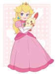  1girl animal_ears animal_nose blonde_hair blue_eyes chocomiru crossover crown dress earrings hug jewelry mario_(series) one_eye_closed pink_dress plusle pokemon pokemon_(game) pokemon_rse princess princess_peach red_eyes super_mario_bros. tiara 