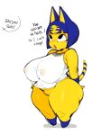  alternate_version_at_source animal_crossing ankha_(animal_crossing) anthro bangs big_breasts bob_cut bottomless breasts cham22 clothed clothing dialogue domestic_cat duo english_text felid feline felis female genitals hi_res huge_thighs kalasiris mammal markings navel nintendo potbelly pussy short_stack solo straight_bangs striped_markings striped_tail stripes tail_markings talking_to_another text thick_thighs unseen_character uraeus video_games 