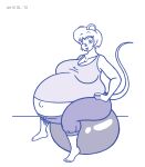  2015 anthro belly big_belly big_breasts bottomwear breasts clothing digital_media_(artwork) exercise_ball female hi_res huge_breasts hyper hyper_belly hyper_pregnancy mammal mouse murid murine navel one_eye_closed outie_navel pants pregnant rodent satsumalord shirt sketch solo sweatpants tanya_(satsumalord) thick_thighs topwear wink 