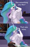 3d_(artwork) anthro anthrofied big_breasts breasts cake dessert digital_media_(artwork) equid equine feathers female food friendship_is_magic hair hi_res horn mammal multicolored_hair my_little_pony nude papadragon69 princess_celestia_(mlp) solo white_body white_feathers winged_unicorn wings 