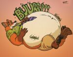  2022 anthro belly big_belly bottomwear burping canid canine claws clothed clothing digestion digestion_noises disney eyebrows fangs fox half-closed_eyes hand_on_stomach inner_ear_fluff kaiipwilde_(artist) lying male mammal narrowed_eyes navel necktie nick_wilde obese obese_anthro obese_male on_back open_mouth overweight overweight_anthro overweight_male pants paws shirt solo teeth tongue topwear torn_bottomwear torn_clothing torn_pants torn_shirt torn_topwear tuft zootopia 
