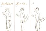  absurd_res arcwolfdragon bottomwear canid canine cellphone chat clothing comic compliment dialogue fox fur grin hand_in_pocket hi_res looking_at_object looking_at_phone looking_at_viewer mammal phone pockets shorts smile surprise tail tail_motion tailwag wag 
