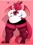  anthro bottomwear clothing dragon fakeanna female hi_res inflation inflation_bulb inflation_fetish office_lady overweight skirt solo thick thick_tail thick_thighs 
