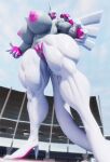  3d_(artwork) anthro areola big_breasts breasts connivingrat digital_media_(artwork) female genitals hi_res huge_breasts legendary_pok&eacute;mon looking_at_viewer looking_down low-angle_view muscular muscular_anthro muscular_female muscular_thighs nintendo nipples nude palkia pink_nipples pok&eacute;mon pok&eacute;mon_(species) pussy red_eyes solo thick_thighs video_games white_body wide_hips 