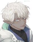  1boy 537b72 al_rashad al_rashad_(water) blue_eyes dark-skinned_male dark_skin earrings elf glasses highres jewelry looking_at_viewer lord_of_heroes pointy_ears stud_earrings white_hair 