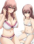  2girls breasts brown_eyes brown_hair cleavage highres inui_sajuna inui_shinji large_breasts multiple_girls navel signature small_breasts sono_bisque_doll_wa_koi_wo_suru underwear underwear_only xter 