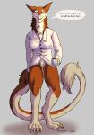  absurd_res anthro blush bottomless cheek_tuft chest_tuft claws clitoral_hood clothed clothing coffee_mug crotch_tuft digitigrade dress_shirt facial_tuft female full-length_portrait hi_res leg_markings looking_at_viewer marjani markings neck_tuft nipple_outline portrait prehensile_clitoral_hood sergal shirt simple_background socks_(marking) solo toe_claws topwear tuft 