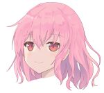  1girl bangs closed_mouth eyebrows_visible_through_hair looking_at_viewer pink_hair portrait red_eyes saigyouji_yuyuko short_hair simple_background smile solo sugiyama_ichirou touhou white_background 