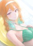  1girl absurdres aqua_hair bikini breasts chan1moon closed_mouth collarbone green_bikini highres hololive hololive_english long_hair looking_at_viewer medium_breasts multicolored_hair orange_hair purple_eyes smile solo swimsuit takanashi_kiara two-tone_hair virtual_youtuber 