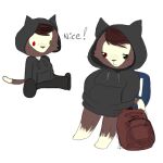  anthro backpack bored bored_expression chair clothing domestic_cat felid feline felis furniture hood hoodie kralex male mammal neutral_expression prick_ears sitting text topwear undnift 