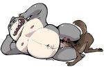  2022 2_penises anthro belly brown_body canid canine canis dreamworks duo eyes_closed fish genitals grey_body haps hi_res lying male mammal marine mr._shark_(the_bad_guys) mr._wolf_(the_bad_guys) multi_genitalia multi_penis nipples oral overweight overweight_male penis shark simple_background the_bad_guys white_background wolf 