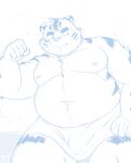  2022 absurd_res anthro balls barely_visible_balls barely_visible_genitalia belly felid genitals hi_res humanoid_hands kemono male mammal moobs navel nipples overweight overweight_male pantherine sketch solo tiger towel zuboboz 