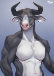 anthro bovid bovine cattle digital_media_(artwork) hi_res horn maaia male mammal muscular muscular_anthro muscular_male nipples nude painting_(artwork) pecs traditional_media_(artwork) 