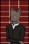  absurd_res anthro brown_body brown_fur business_suit canid canine classy clothing fur hi_res male mammal simple_background solo solo_focus suit treebutnever white_eyes 