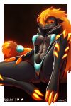  abs anthro big_breasts bikini breasts claws clothing conditional_dnp duna_(crownforce) fangs female glowing hair hi_res long_hair nintendo pok&eacute;mon pok&eacute;mon_(species) sling_bikini solo swimwear tailsrulz thick_thighs video_games zoroark 