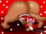  anthro big_butt brown_body brown_fur butt christmas christmas_clothing christmas_headwear clothing female fur hat headgear headwear holding_mistletoe holidays huge_butt huge_thighs hyper hyper_butt jack-o&#039;_pose kangaroo kangy_the_kangaroo_(kdgamer015) kdgamer015 looking_at_viewer macropod mammal marsupial mistletoe pink_nose plant pose red_background santa_hat santa_suit simple_background solo thick_thighs 