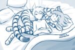  bed conditional_dnp duo felid female flora_(twokinds) furniture human keidran male male/female mammal pantherine peaceful pillow sleeping stripes tiger tom_fischbach trace_legacy twokinds webcomic 