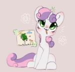  blush drawing equid equine eyelashes female feral friendship_is_magic green_eyes hair hasbro horn magic mammal melodylibris mouth_hold my_little_pony pencil_(object) purple_hair purple_tail simple_background sitting solo sweetie_belle_(mlp) unicorn white_body young 