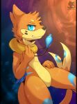  2022 2_tails black_border blue_eyes border buizel fur fur_markings hi_res luxuria male markings multi_tail nintendo orange_body orange_fur pok&eacute;mon pok&eacute;mon_(species) solo video_games watermark 