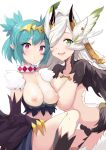  2girls absurdres animal_hands artist_request bangs blue_hair breasts brown_wings claws collar commission elil_(granblue_fantasy) eyebrows_visible_through_hair fangs feathered_wings feathers granblue_fantasy green_eyes green_wings hair_between_eyes hair_intakes harpy head_wings highres horns indie_virtual_youtuber lincoro long_hair looking_at_viewer medium_breasts monster_girl multiple_girls nipples open_mouth parted_lips pointy_ears red_eyes second-party_source short_hair short_twintails twintails virtual_youtuber white_hair winged_arms wings 