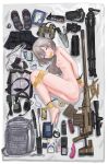  1girl absurdres arms_behind_back backpack bag binoculars black_skirt bolt_action bound bound_legs bound_wrists bra bra_removed breasts bullet camera cellphone cheytac_m200 collared_shirt combat_knife dildo gag gagged girls&#039;_frontline grey_hair gun headset highres improvised_gag knife knife_holster long_hair lying m200_(girls&#039;_frontline) magazine_(weapon) nipples nude on_side panties panties_removed phone purple_eyes rifle sawkm scope second-party_source sex_toy shirt shirt_removed shoes shoes_removed skirt skirt_removed small_breasts smartphone sneakers sniper_rifle solo tape tape_bondage tape_gag underwear weapon white_bra white_panties white_shirt 