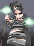  1girl black_hair breasts cape choker demon&#039;s_souls demon's_souls dress female from_software long_hair maiden_in_black nipples pussy robustar solo souls_(from_software) staff wardrobe_malfunction 