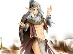  1girl belt breasts elf elf_ears elvaan female final_fantasy final_fantasy_xi green_eyes helmet loincloth lucifa midriff nipples pointy_ears short_hair silver_hair solo white_background 