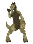  2019 anthro breasts claws female genitals gesture green_body hi_res horn kobold looking_at_viewer lurking_tyger nipples nude pose pussy scalie solo standing waving 