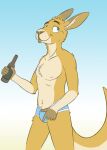  anthro biped blue_background blue_clothing blue_eyes blue_underwear bottle brown_body brown_ears brown_fur bucklebunny bulge chest_tuft clothing dipstick_ears fur gradient_background head_tuft hi_res holding_bottle holding_object inner_ear_fluff kangaroo leg_tuft looking_aside macropod male mammal marsupial multicolored_ears navel neck_tuft nipples pink_nipples simple_background smile solo standing tan_body tan_fur tan_inner_ear_fluff tan_tail tuft underwear white_background 